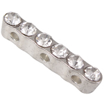 Tibetan Style Spacer Bar, platinum color plated, 3-strand & with rhinestone, nickel, lead & cadmium free, 21.50x5.50x3.50mm, Hole:Approx 2mm, 100PCs/Bag, Sold By Bag