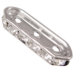 Brass Spacer Bar, silver color plated, 3-strand & with rhinestone, nickel, lead & cadmium free, 21x7x4mm, Hole:Approx 1.5mm, 100PCs/Bag, Sold By Bag