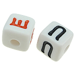 ABS plast alfabetet pärlor, blandad, vit, 11x11mm, Hål:Ca 4mm, 373PC/Bag, Säljs av Bag