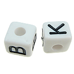 ABS plast Alfabet Perler, Cube, blandet mønster, hvid, 10x10mm, Hole:Ca. 4mm, 550pc'er/Bag, Solgt af Bag