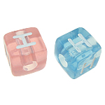 Grânulos de alfabeto plástico ABS, Cubo, cores misturadas, 10x10mm, Buraco:Aprox 4mm, 550PCs/Bag, vendido por Bag