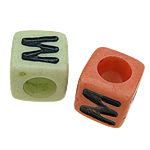 Grânulos de alfabeto plástico ABS, Cubo, cores misturadas, 7x7mm, Buraco:Aprox 4mm, 1700PCs/Bag, vendido por Bag