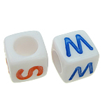 ABS Plastic Alphabet Beads, mixed, white, 6x6mm, Hole:Approx 3.5mm, 2700PCs/Bag, Sold By Bag