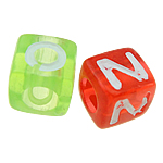 Grânulos de alfabeto plástico ABS, Cubo, cores misturadas, 7x7mm, Buraco:Aprox 4mm, 1851PCs/Bag, vendido por Bag