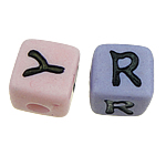 Grânulos de alfabeto plástico ABS, Cubo, cores misturadas, 11x11mm, Buraco:Aprox 4mm, 350PCs/Bag, vendido por Bag