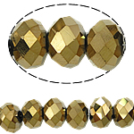 Abalorios de Cristal con forma Toroidal, chapado en color dorado, imitación de cristal de swarovski, 6x8mm, agujero:aproximado 1.5mm, longitud aproximado 16 Inch, 10Strandsfilamento/Bolsa, aproximado 72PCs/Sarta, Vendido por Bolsa