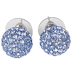Rhinestone Earring Clay Pave with rubber earnut stainless steel post pin Round platinum color plated with rhinestone blue 12mm Approx Sold By Lot