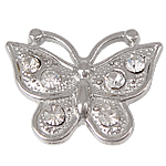 Animal Tibetan Style Connector, Butterfly, platinum color plated, with rhinestone & 2/2 loop, nickel, lead & cadmium free, 18.50x14mm, Hole:Approx 1.5mm, 100PCs/Bag, Sold By Bag
