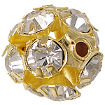 Abalorios de latón Rhinestone, metal, Esférico, acumular chapado, con diamantes de imitación, dorado, libre de níquel, plomo & cadmio, 10x10mm, agujero:aproximado 1.2mm, 100PCs/Bolsa, Vendido por Bolsa
