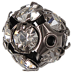 Strass Messing Perlen, rund, Gestell, mit Strass, metallschwarze Farbe, frei von Nickel, Blei & Kadmium, 11x11mm, Bohrung:ca. 1.5mm, 50PCs/Tasche, verkauft von Tasche