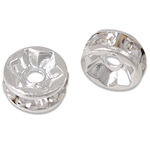 Rhinestone Spacers, Brass, silver color plated, with rhinestone, nickel, lead & cadmium free, 5x5x2.50mm, Hole:Approx 1.2mm, 100PCs/Bag, Sold By Bag
