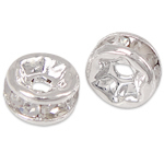 Rhinestone Spacers, Brass, silver color plated, with rhinestone, nickel, lead & cadmium free, 4x4x2mm, Hole:Approx 0.8mm, 100PCs/Bag, Sold By Bag