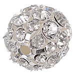 Strass Messing Perlen, rund, silberfarben plattiert, mit Strass, frei von Nickel, Blei & Kadmium, 20mm, Bohrung:ca. 3mm, 20PCs/Tasche, verkauft von Tasche