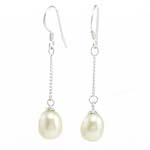 Orecchini perle d'acquadolci , perla d'acquadolce coltivata naturalmente, Sterling silver gancio, Lacrima, bianco, 7.50x39mm, Venduto da coppia