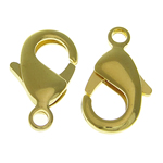 Brass Lobster Clasp, gold color plated, lead & cadmium free, 7.50x15x3.20mm, Hole:Approx 1.8mm, 500PCs/Bag, Sold By Bag