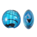 Silberfolie Lampwork Perlen, flache Runde, blau, 15x8mm, Bohrung:ca. 1.5mm, 100PCs/Tasche, verkauft von Tasche