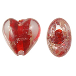Perles de Murano sable d'or, chalumeau, coeur, rouge, 20x20x13mm, Trou:Environ 1.5mm, 100PC/sac, Vendu par sac