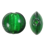 Perles murano feuille d'argent, chalumeau, Plat rond, vert, 15x8mm, Trou:Environ 1.5mm, 100PC/sac, Vendu par sac