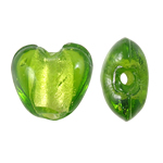 Silver Foil Lampwork Beads, Heart, green, 12x13x8mm, Hole:Approx 1.5mm, 100PCs/Bag, Sold By Bag
