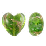Perles de Murano sable d'or, chalumeau, coeur, vert, 20x14mm, Trou:Environ 1.5mm, 100PC/sac, Vendu par sac