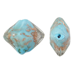 Perles de Murano sable d'or, chalumeau, losange, bleu, 24x20x12mm, Trou:Environ 1.5mm, 100PC/sac, Vendu par sac