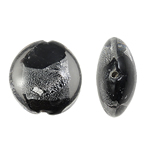 Perles murano feuille d'argent, chalumeau, Plat rond, noire, 20x9mm, Trou:Environ 2mm, 100PC/sac, Vendu par sac