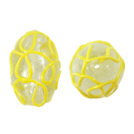 Silver Foil Lampwork Beads, Oval, yellow, 16x25mm, Hole:Approx 2mm, 100PCs/Bag, Sold By Bag