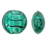 Abalorios de Cristal de Murano con Plata, Redondo aplanado, lámina de plata, verde de bosque, 20mm, agujero:aproximado 1.5mm, 100PCs/Bolsa, Vendido por Bolsa