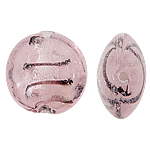 Abalorios de Cristal de Murano con Plata, Redondo aplanado, lámina de plata, Rosado, 20mm, agujero:aproximado 1.5mm, 100PCs/Bolsa, Vendido por Bolsa