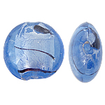 Бусины Lampwork с серебряной фольгой, Лэмпворк, Плоская круглая форма, серебрянная фольга, голубой, 20mm, отверстие:Приблизительно 1.5mm, 100ПК/сумка, продается сумка