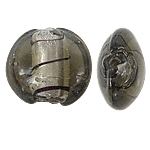 Perles murano feuille d'argent, chalumeau, Plat rond, noire, 20mm, Trou:Environ 1.5mm, 100PC/sac, Vendu par sac