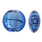 Abalorios de Cristal de Murano con Plata, Redondo aplanado, lámina de plata, ácido azul, 20mm, agujero:aproximado 1.5mm, 100PCs/Bolsa, Vendido por Bolsa