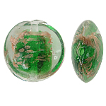 Abalorios de Cristal de Murano con Arena Dorada, Redondo aplanado, verde, 20x10mm, agujero:aproximado 1.5mm, 100PCs/Bolsa, Vendido por Bolsa