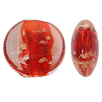 Perles de Murano sable d'or, chalumeau, Plat rond, rouge, 20x10mm, Trou:Environ 1.5mm, 100PC/sac, Vendu par sac