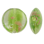 Gold Sand Lampwork Beads, Flat Round, green, 20x10mm, Hole:Approx 1.5mm, 100PCs/Bag, Sold By Bag
