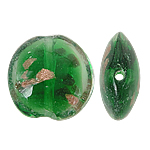 Perles de Murano sable d'or, chalumeau, Plat rond, vert, 20x10mm, Trou:Environ 1.5mm, 100PC/sac, Vendu par sac