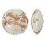 Perles de Murano sable d'or, chalumeau, Plat rond, blanc, 20x10mm, Trou:Environ 1.5mm, 100PC/sac, Vendu par sac