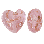 Perles de Murano sable d'or, chalumeau, coeur, rose, 20x20x13mm, Trou:Environ 2mm, 100PC/sac, Vendu par sac