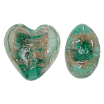 Abalorios de Cristal de Murano con Arena Dorada, Corazón, verde, 28x28x19mm, agujero:aproximado 2mm, 100PCs/Bolsa, Vendido por Bolsa