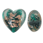 Perles de Murano sable d'or, chalumeau, coeur, vert, 20x20x13mm, Trou:Environ 2mm, 100PC/sac, Vendu par sac
