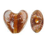 Perles de Murano sable d'or, chalumeau, coeur, brun, 20x20x13mm, Trou:Environ 2mm, 100PC/sac, Vendu par sac