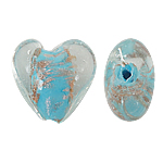 Perles de Murano sable d'or, chalumeau, coeur, bleu, 20x20x13mm, Trou:Environ 2mm, 100PC/sac, Vendu par sac