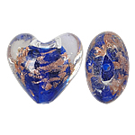 Abalorios de Cristal de Murano con Arena Dorada, Corazón, azul, 20x20x13mm, agujero:aproximado 2mm, 100PCs/Bolsa, Vendido por Bolsa