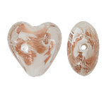 Perles de Murano sable d'or, chalumeau, coeur, blanc, 20x20x13mm, Trou:Environ 2mm, 100PC/sac, Vendu par sac