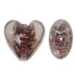 Abalorios de Cristal de Murano con Arena Dorada, Corazón, marrón, 20x20x13mm, agujero:aproximado 2mm, 100PCs/Bolsa, Vendido por Bolsa