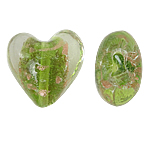Abalorios de Cristal de Murano con Arena Dorada, Corazón, verde, 20x20x13mm, agujero:aproximado 2mm, 100PCs/Bolsa, Vendido por Bolsa