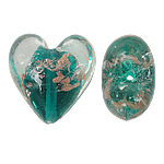 Abalorios de Cristal de Murano con Arena Dorada, Corazón, verde, 28x28x19mm, agujero:aproximado 2mm, 100PCs/Bolsa, Vendido por Bolsa