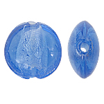Silver Foil Lampwork Beads, Flat Round, blue, 12x8mm, Hole:Approx 1.5mm, 100PCs/Bag, Sold By Bag