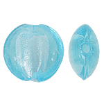 Perles murano feuille d'argent, chalumeau, Plat rond, bleu, 15x8mm, Trou:Environ 1.5mm, 100PC/sac, Vendu par sac