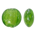 Abalorios de Cristal de Murano con Plata, Redondo aplanado, lámina de plata, verde de oliva, 12x8mm, agujero:aproximado 1.5mm, 100PCs/Bolsa, Vendido por Bolsa